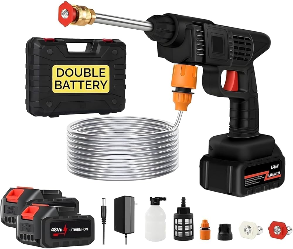 Cordless High Pressure Car Washer Gun with Double Battery | Portable Cleaning Machine